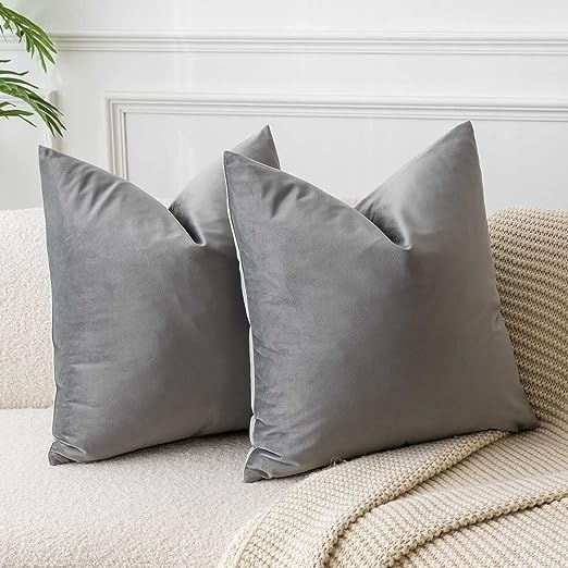 JUSPURBET Grey 24x24 Velvet Throw Pillow Covers Set of 2,Decorative Solid Soft Cushion Cases for ... | Amazon (US)