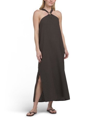 Linen Blend Metal Starfish Maxi Cover-Up Dress For Women, Linen/Viscose/Gold | TJ Maxx