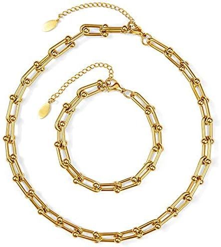 Benevolence LA Paperclip Chain Necklace for Women with Paperclip Bracelet Set, Gold Chain Link Ne... | Amazon (US)