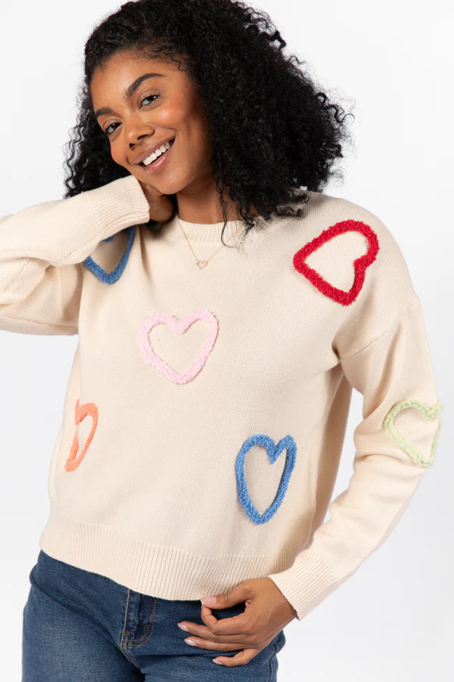 Heart On My Sleeve Cream Multicolor Sweater FINAL SALE | Pink Lily