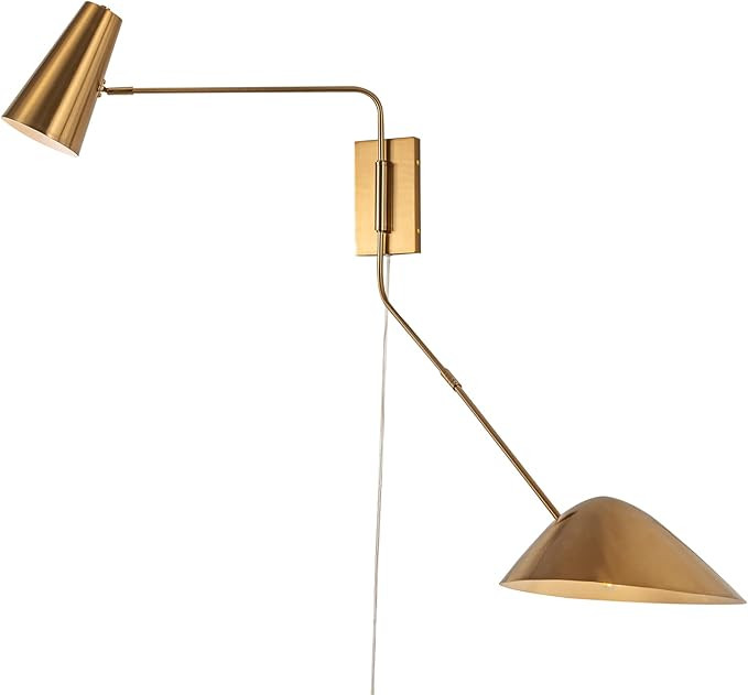 Ahaloye Modern 2-Light Swing Arm Wall Sconce Plug in Rotatable Brass Wall Lamp with On/Off Cord f... | Amazon (US)