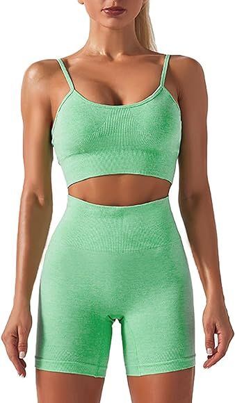Women Seamless Yoga Set 2 Piece Workout Sport Bra with Gym High Waist Leggings Outfit Tracksuit | Amazon (US)