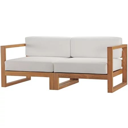 Lounge Sectional Sofa Chair Set White Natural Teak Wood Fabric Modern Contemporary Outdoor Patio Bal | Walmart (US)