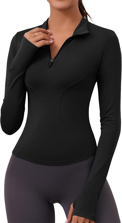 LOMON Womens Long Sleeve Workout Tops Quick Dry Quarter Zip Pullover Crop Yoga Athletic Slim Fit ... | Amazon (US)