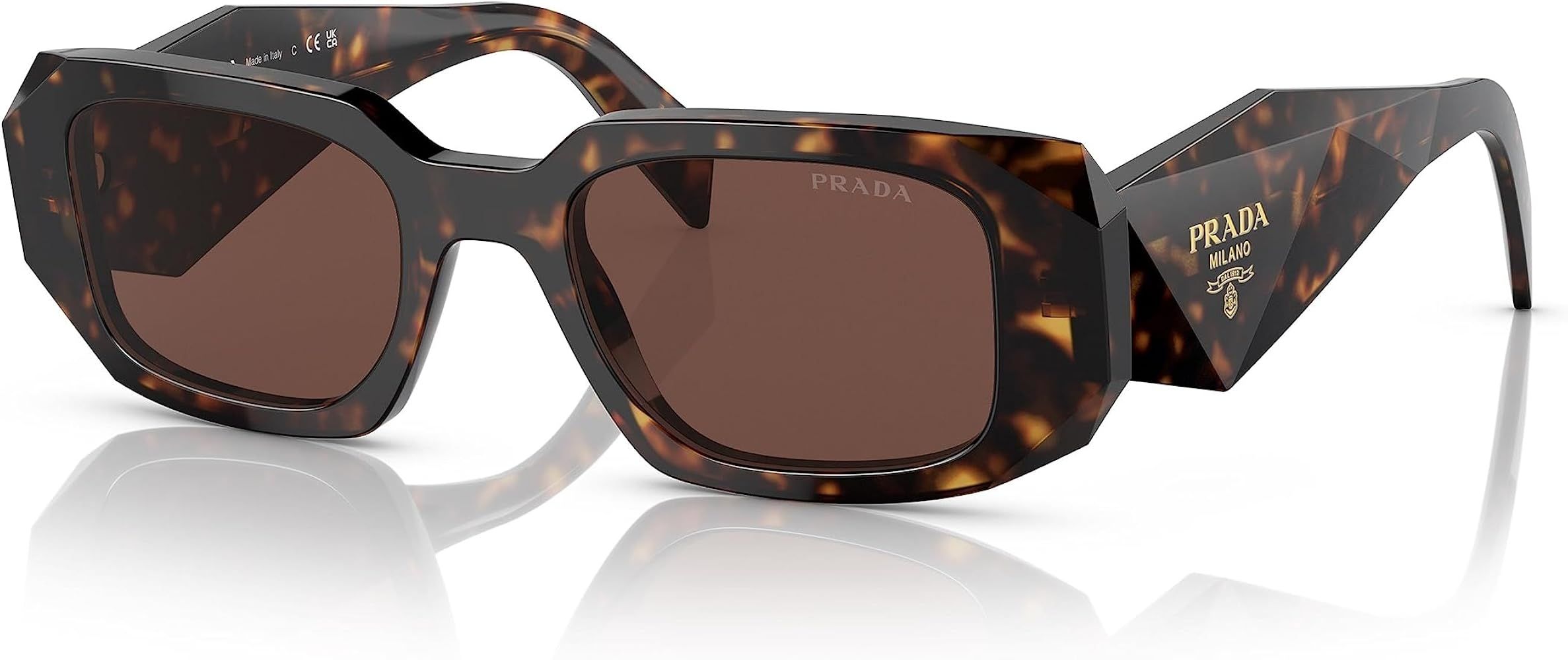 Prada PR 17WS 2AU03U Tortoise Plastic Rectangle Sunglasses Brown Mirror Lens | Amazon (US)