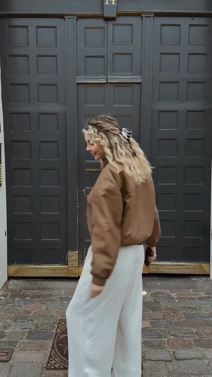 Autumnal outfit, autumn, winter, cold weather, transitional outfit, Reiss jacket, brown leather bomber jacket, faux leather jacket, cream trousers, wide leg trousers, hair ribbon, bow, the Frankie shop, Reiss, Bella Freud, cream jumper, mohair jumper, hair bow, Abercrombie and fitch, Anthropologie, lalage Beaumont 


#LTKautumn #LTKeurope #LTKwinter