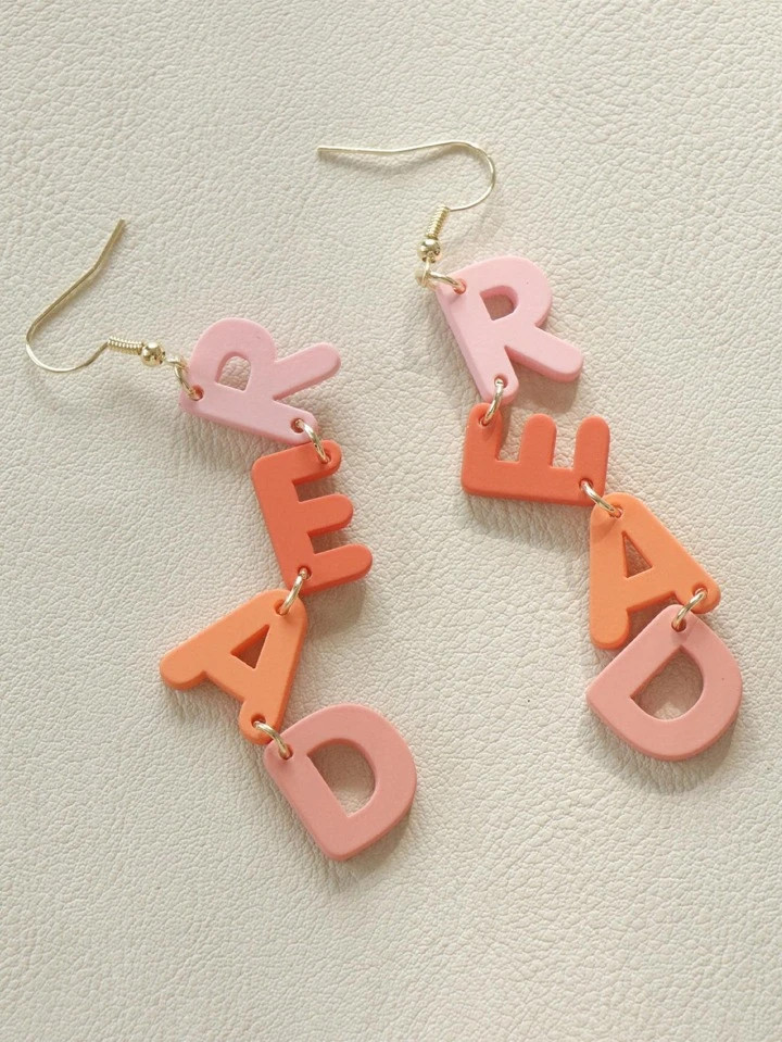 1pair Fashionable Color Block Letter Drop Earrings For Women For Daily Decoration | SHEIN