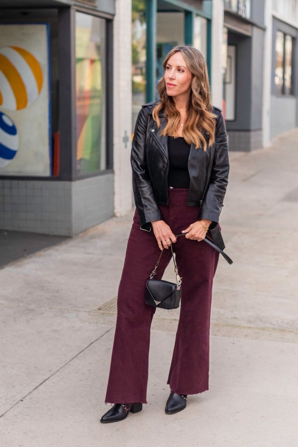My go-to moto jacket pairs so well with these burgundy jeans 

#LTKMidsize #LTKOver40
