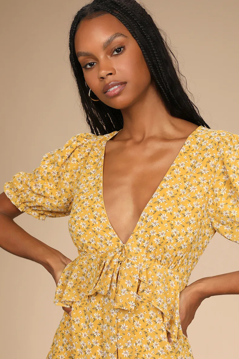 Anything Lovelier Yellow Floral Print Tiered Midi Dress | Lulus (US)