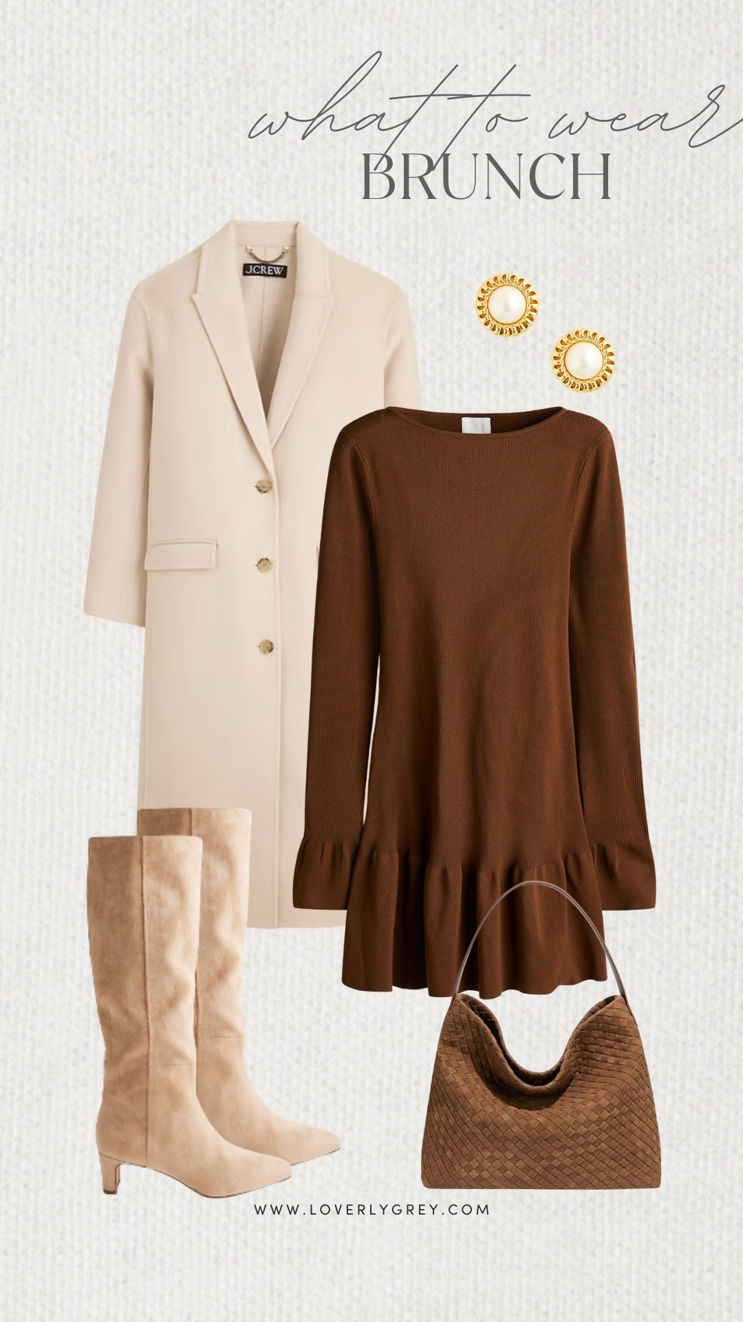 Loverly Grey, what to wear to brunch! I am loving this long sleeve H&M dress with the ruffle detail on the end. I paired it with a J.Crew trench coat, tall boots, and woven suede bag to complete the look. Loverly Grey, what to wear, brunch 

#LTKItBag #LTKStyleTip #LTKShoeCrush