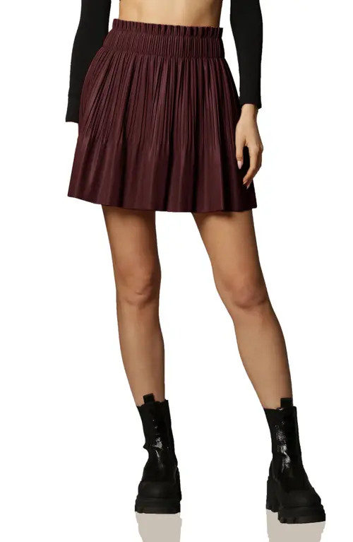 Avec Les Filles Faux-Ever Leather™ Pleated A-Line Miniskirt in Zinfandel at Nordstrom, Size Large | Nordstrom