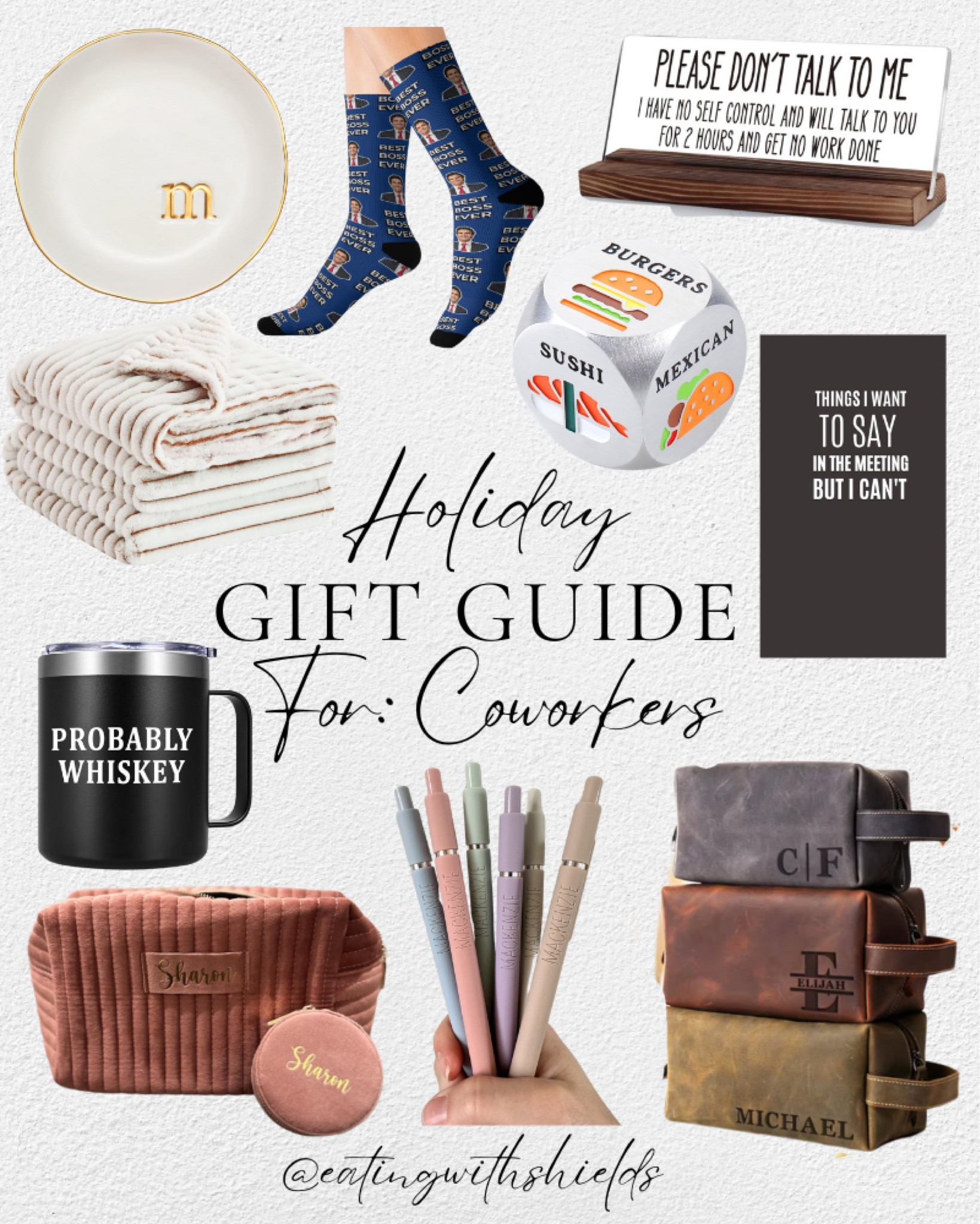 Holiday Gift Guide: for coworkers 

Personalized makeup bags, personalized gifts, blankets, desk decor, gifts for coworkers 

#LTKCyberWeek #LTKGiftGuide #LTKHoliday