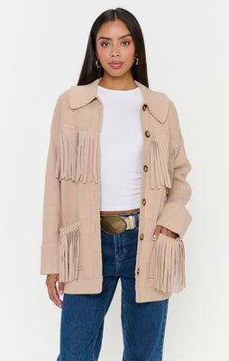 Santa Barbara Jacket, in Tan Knit Fringe, Size: Large | Show Me Your Mumu | Show Me Your Mumu