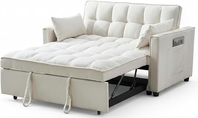 54.8'' Sleeper Sofa Bed 3-in-1 Convertible Couch with Pullout Bed, Reclining Backrest, Storage Po... | Amazon (US)