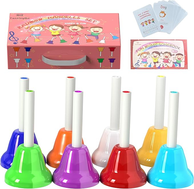 Hand Bells, 8 Note Musical Handbells Set with 17 Songbook Musical Toy Percussion Instrument for T... | Amazon (US)