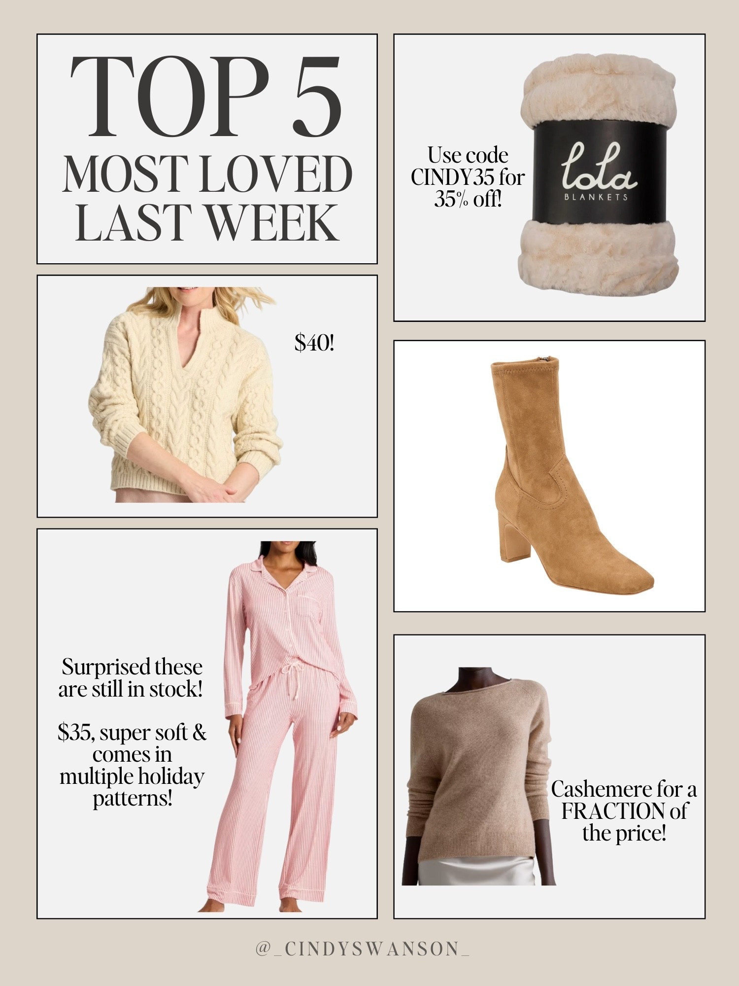 Last weeks top 5 items! Such good cozy fall/winter finds. 

Dolce Vita, Nordstrom, Target, Quince and Lola Blankets

#LTKU #LTKGiftGuide #LTKFindsUnder100