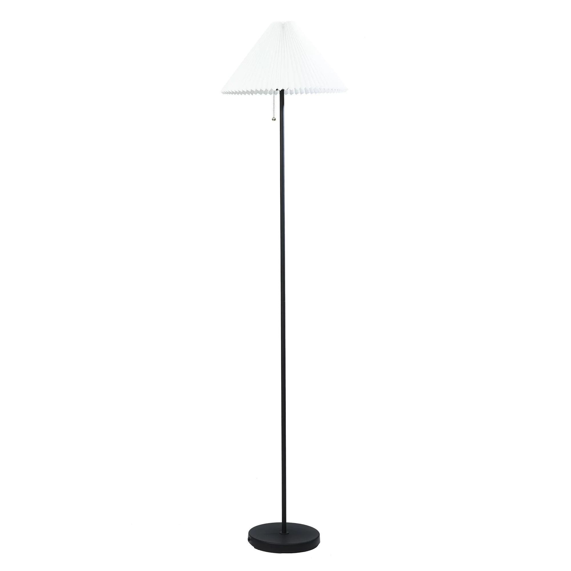 Mainstays 64" Matte Black Metal Floor Lamp, with Pleated White Lampshade - Walmart.com | Walmart (US)