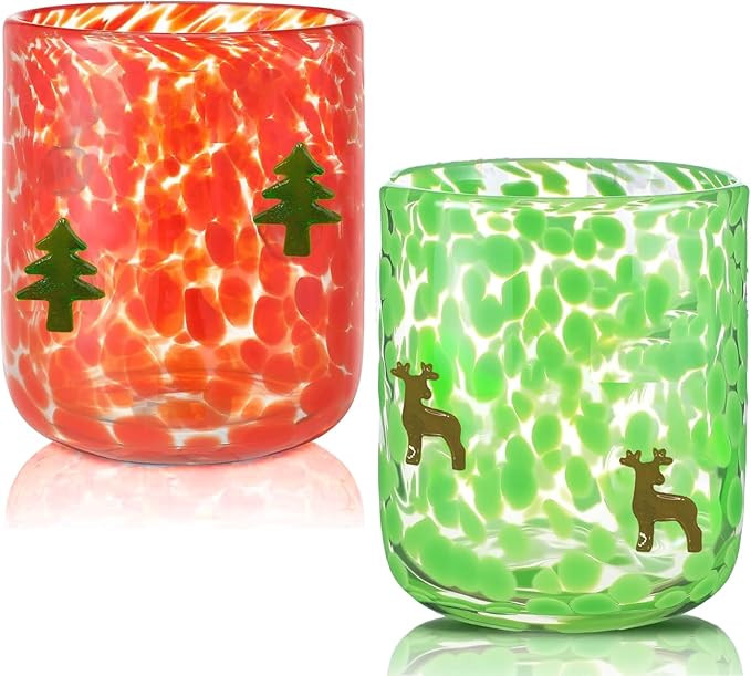 2 Pcs Christmas Icon Glass Cups-14oz Elk Christmas Tree Icon Juice Glasses,Stemless Drinking Coff... | Amazon (US)