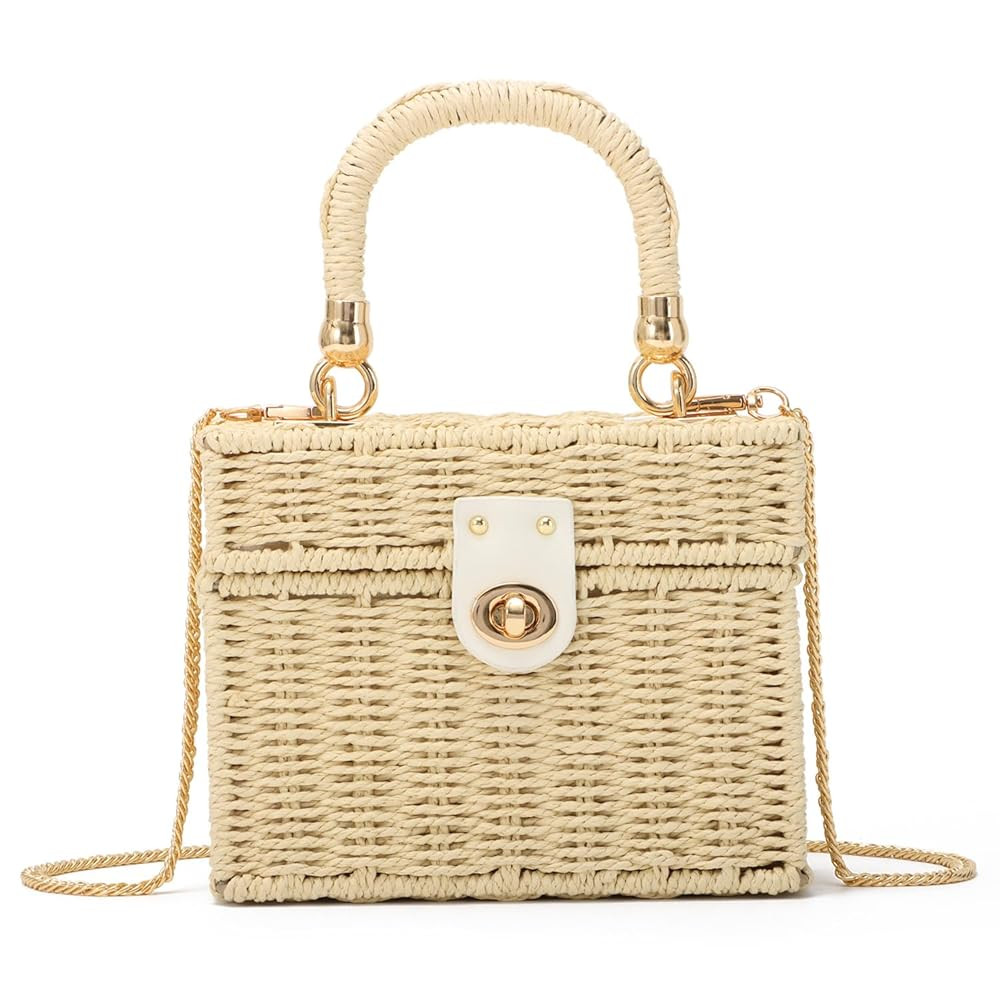 KUANG! Handwoven Rattan Bag for Women Woven Straw Square Crossbody Bag Vintage Basket Purse Beach... | Amazon (US)