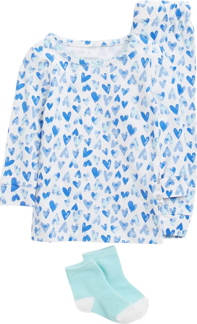 Sleep On It Heart Print Pajama and Sock Set | Nordstrom Rack