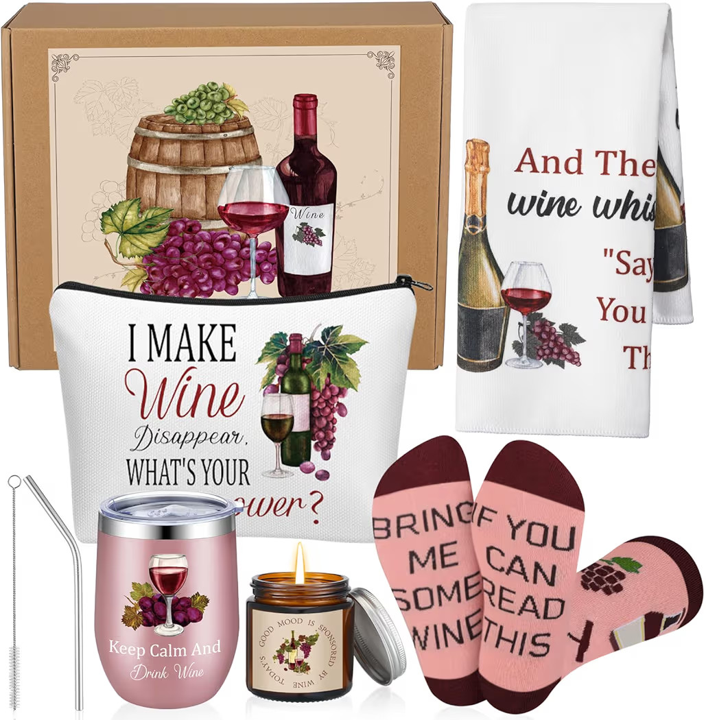 Sieral 7 Pack Funny Wine Gifts for Women Include Stainless Steel Tumbler Scented Candle Kitchen T... | Amazon (US)