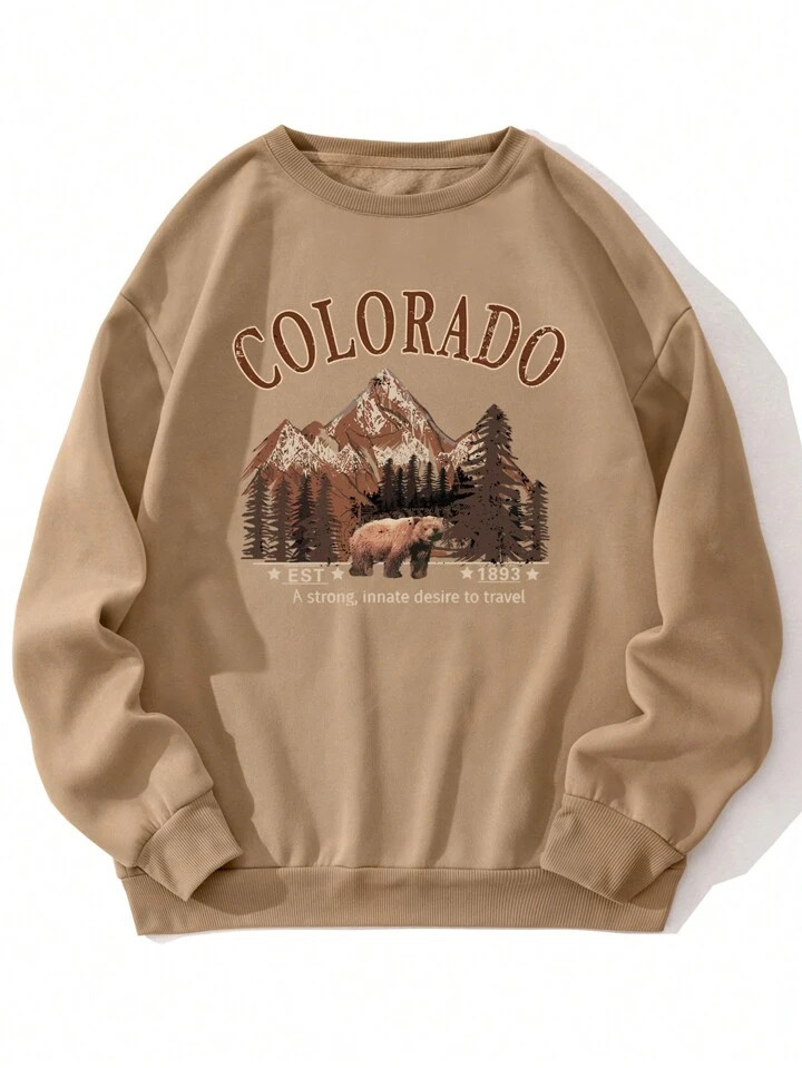 Men Mountain & Letter Graphic Thermal Lined Sweatshirt | SHEIN