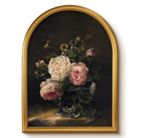 ARPEOTCY Vintage Gold Framed wall art,Elegant Floral Still Life Arched Wall Decor for living room Bedroom&Hallway,Antique Style Artwork with Peonies and Wildflowers,12x16in | Amazon (US)