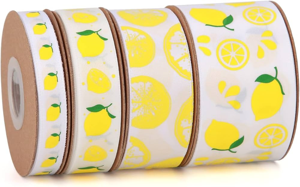 Lemon Satin Ribbon 40 Yards Yellow White Lime Green Fruit Printed Themed Decorative Ribbons for G... | Amazon (US)