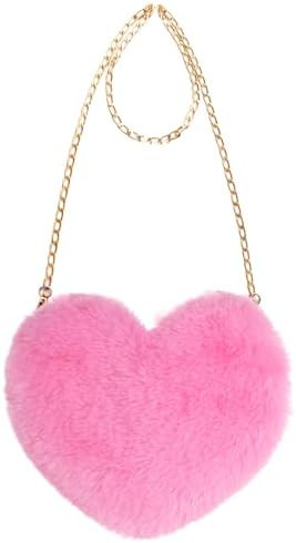 Miayon Heart Shaped Faux Fur Purse Fluffy Crossbody Bag Chain Shoulder Bag Cute Clutch Halloween ... | Amazon (US)