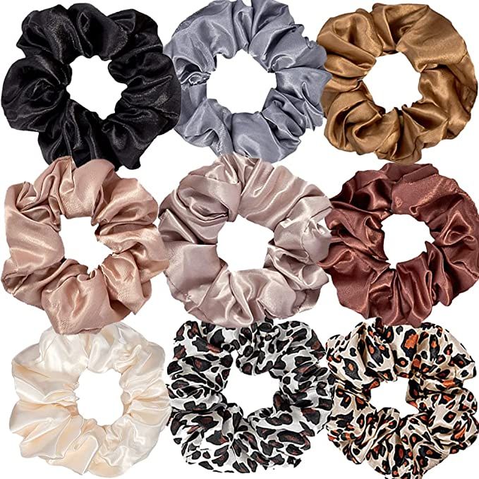 VAGA 9 Cute Scrunchies For Hair - Soft Satin Hair Scrunchies for Women - Hair Elastics Hair Ties ... | Amazon (US)