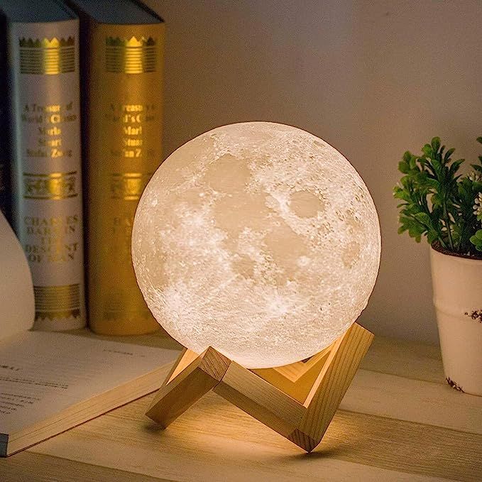 Mydethun 3D Moon Lamp with 5.9 Inch Wooden Base - LED Night Light, Mood Lighting with Touch Contr... | Amazon (US)