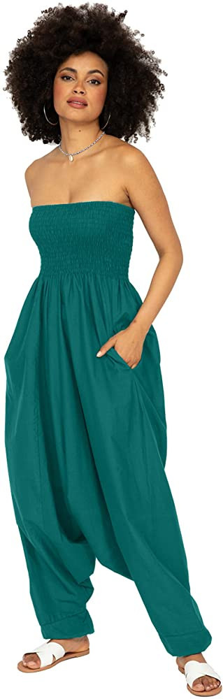 likemary Harem Jumpsuits for Women & Cotton Harem Pants - Maxi Womens Romper - Strapless Jumpsuit | Amazon (US)