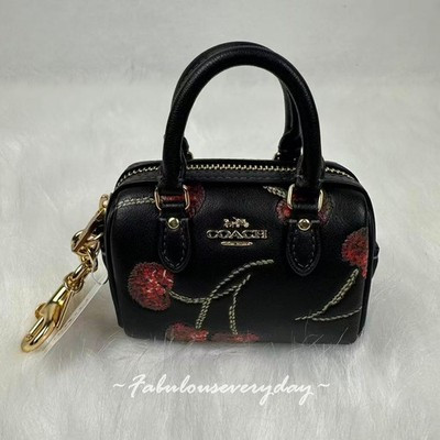 Coach Mini Rowan Bag Charm With Cherry Print in Leather/Black CDB17 NWT | eBay US