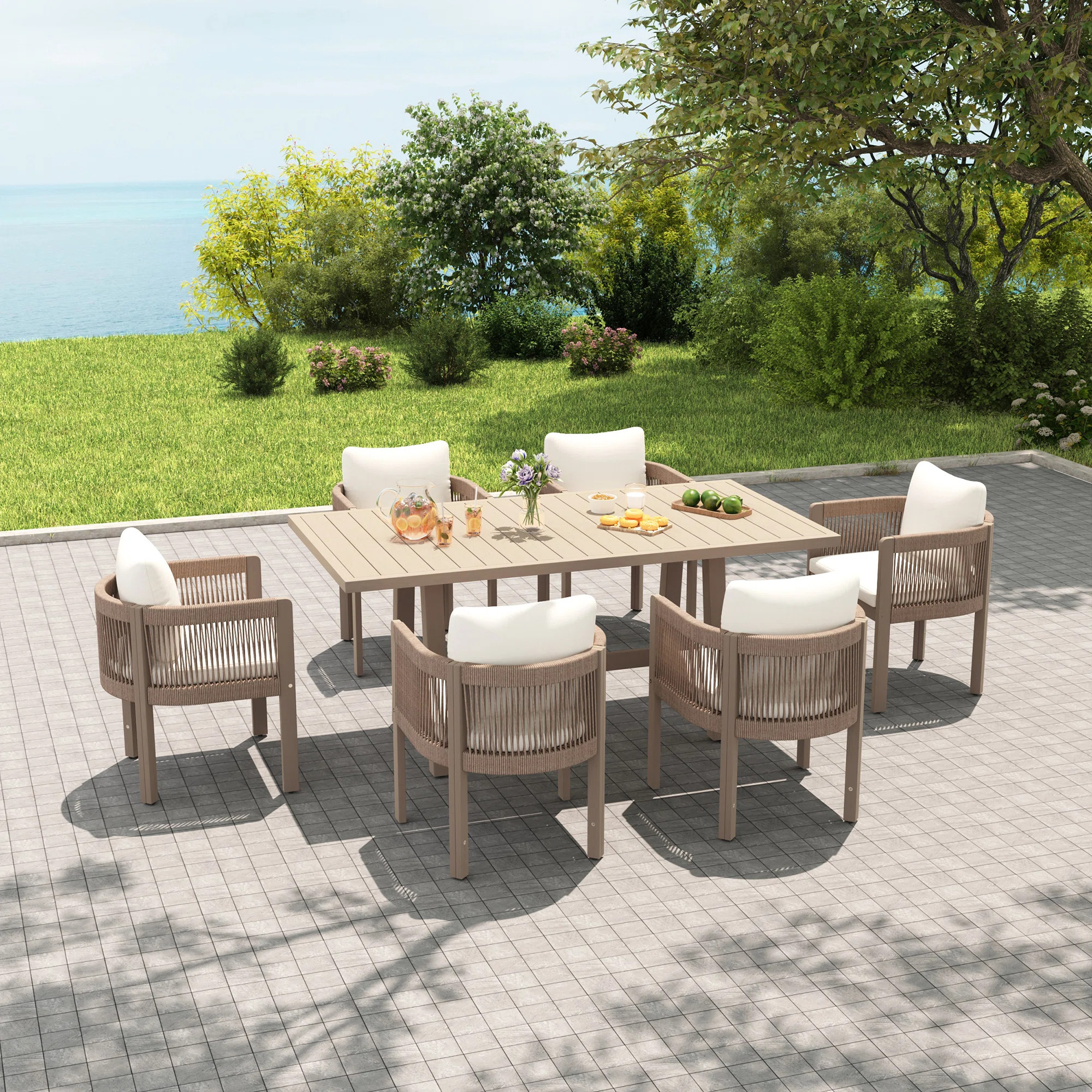 Coleon Rectangular Outdoor Dining Set With Cushions | Wayfair North America