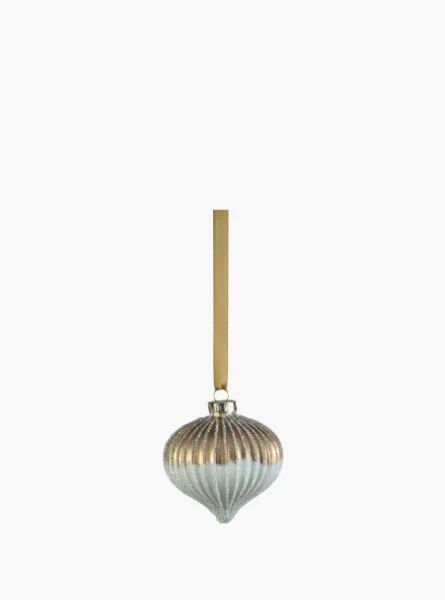 Set of 6 Ribbed Matt Two-Toned Onion Shaped Glass Ornament | The Style Edit Collective