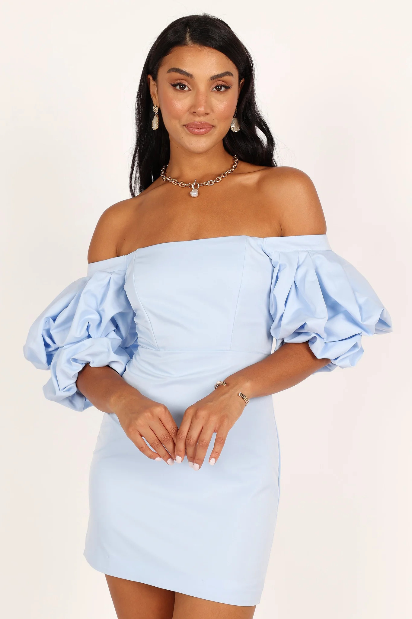 Fern Puff Sleeve Mini Dress - Icy Blue | Petal & Pup (US)