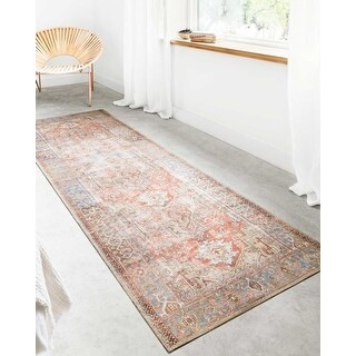 Alexander Home Tremezzina Printed Bohemian Terracotta Sky Distressed Rug - 2'6" x 7'6" Runner | Bed Bath & Beyond