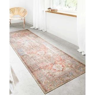 Alexander Home Tremezzina Printed Bohemian Terracotta Sky Distressed Rug - 2'6" x 7'6" Runner | Bed Bath & Beyond