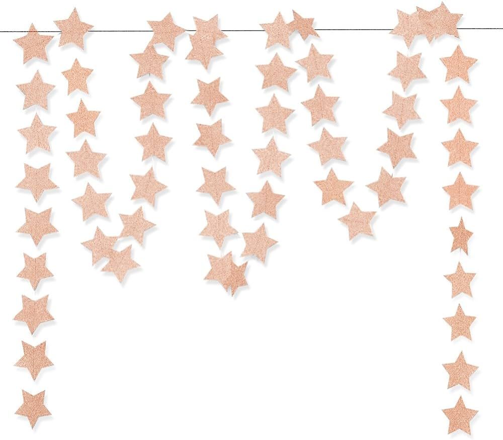 Glitter Pink Champagne Twinkle Star Hanging Garland - Sparkly Paper Five-pointed Bunting Banner S... | Amazon (US)