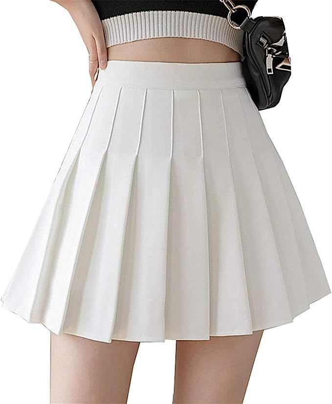 Girls Women High Waisted Plain Pleated Skirt Skater Tennis School Uniforms A-line Mini Skirt Lini... | Amazon (US)