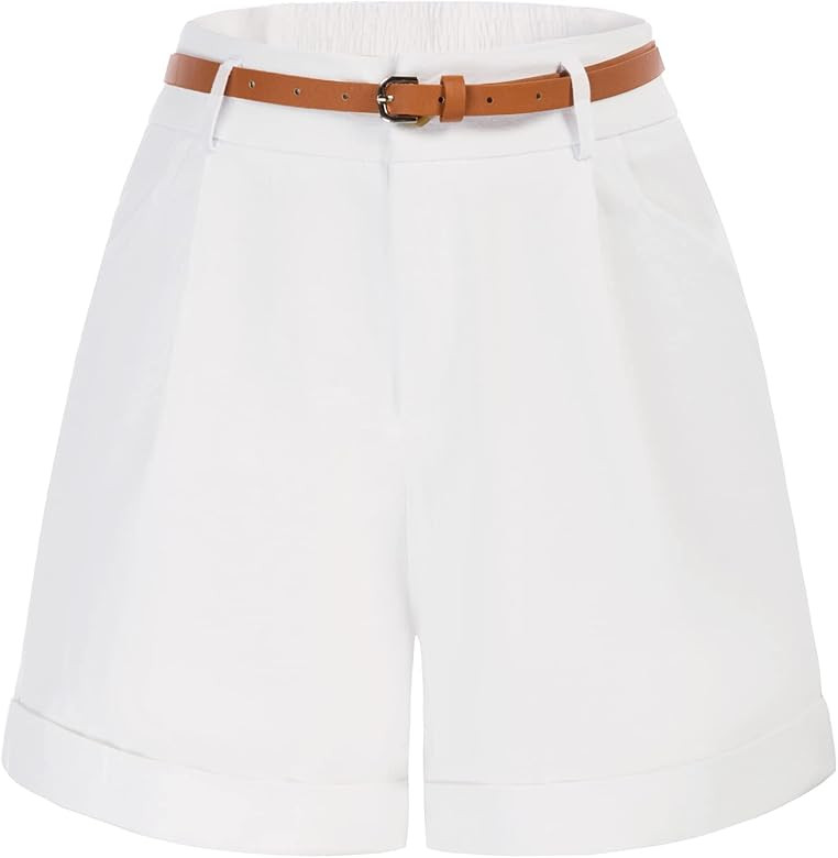 Belle Poque Women Summer Linen Shorts High Waisted Shorts for Women with Pockets (White,S) | Amaz... | Amazon (US)