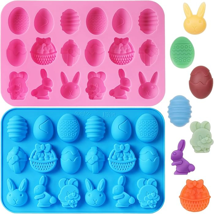 2 Pack Easter Silicone Molds, 3D Rabbit Egg Basket Silicone Mold, Easter Chocolate Molds for DIY ... | Amazon (US)