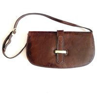 Vintage Brown Leather Shoulder Bag With Shiny Smooth Finish & Gold Buckle | Etsy (US)