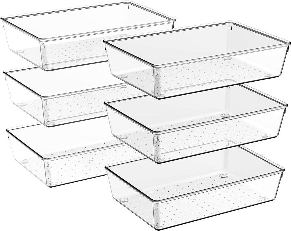 Criusia 6 Pack Large Size Clear Plastic Versatile Acrylic Stackable Drawer Organizer Trays, Stora... | Amazon (US)