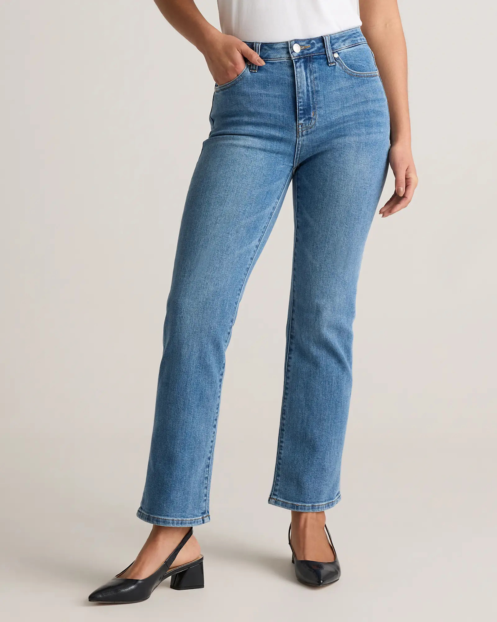 Bella Stretch Straight Jeans in Medium Wash | Quince