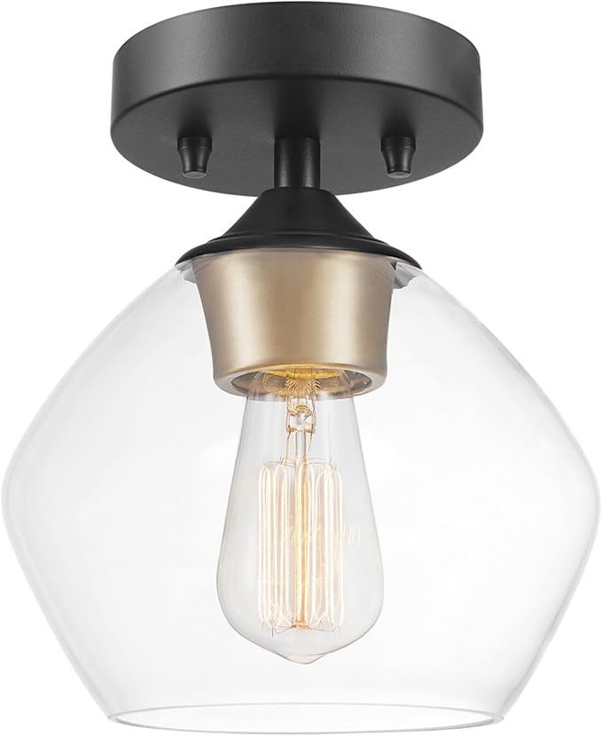 Globe Electric Harrow 1-Light Semi-Flush Mount Ceiling Light with a Matte Black Finish, Gold Acce... | Amazon (US)
