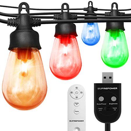 LED Outdoor String Lights - Waterproof Patio Lights with 6 aLighting Modes, 48ft with 27 Shatterproo | Walmart (US)