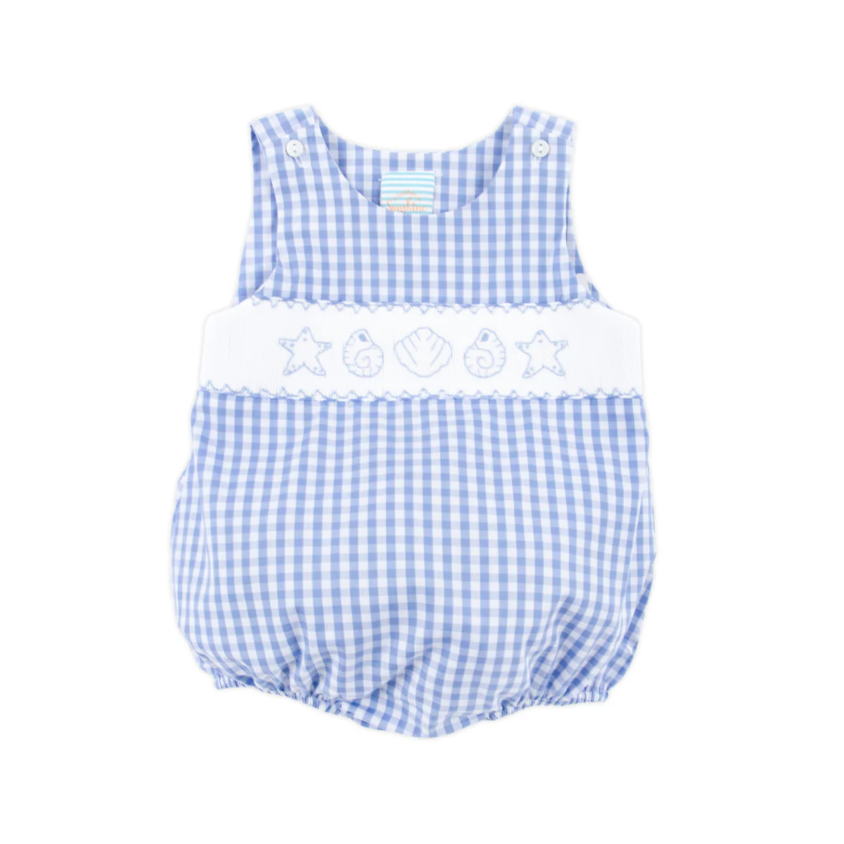 Seashell Smocked Blue Gingham Sun Bubble | Classic Whimsy