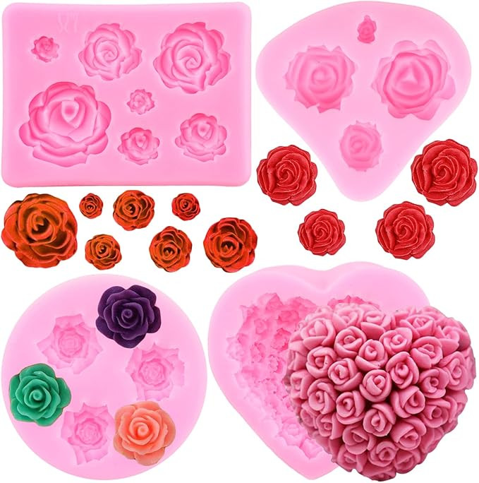 Zixiang 3D Rose Flower Silicone Molds Valentine's Day Fondant Molds Wedding Fondant Cake Molds He... | Amazon (US)