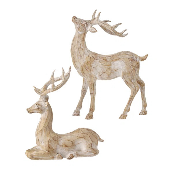 9.5" Resin Winter Chalet Deer Set of 2 (Set of 2) | Wayfair North America